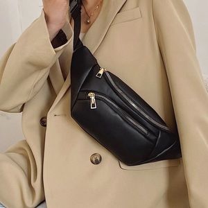 Vegan leather crossbody fanny pack bag black